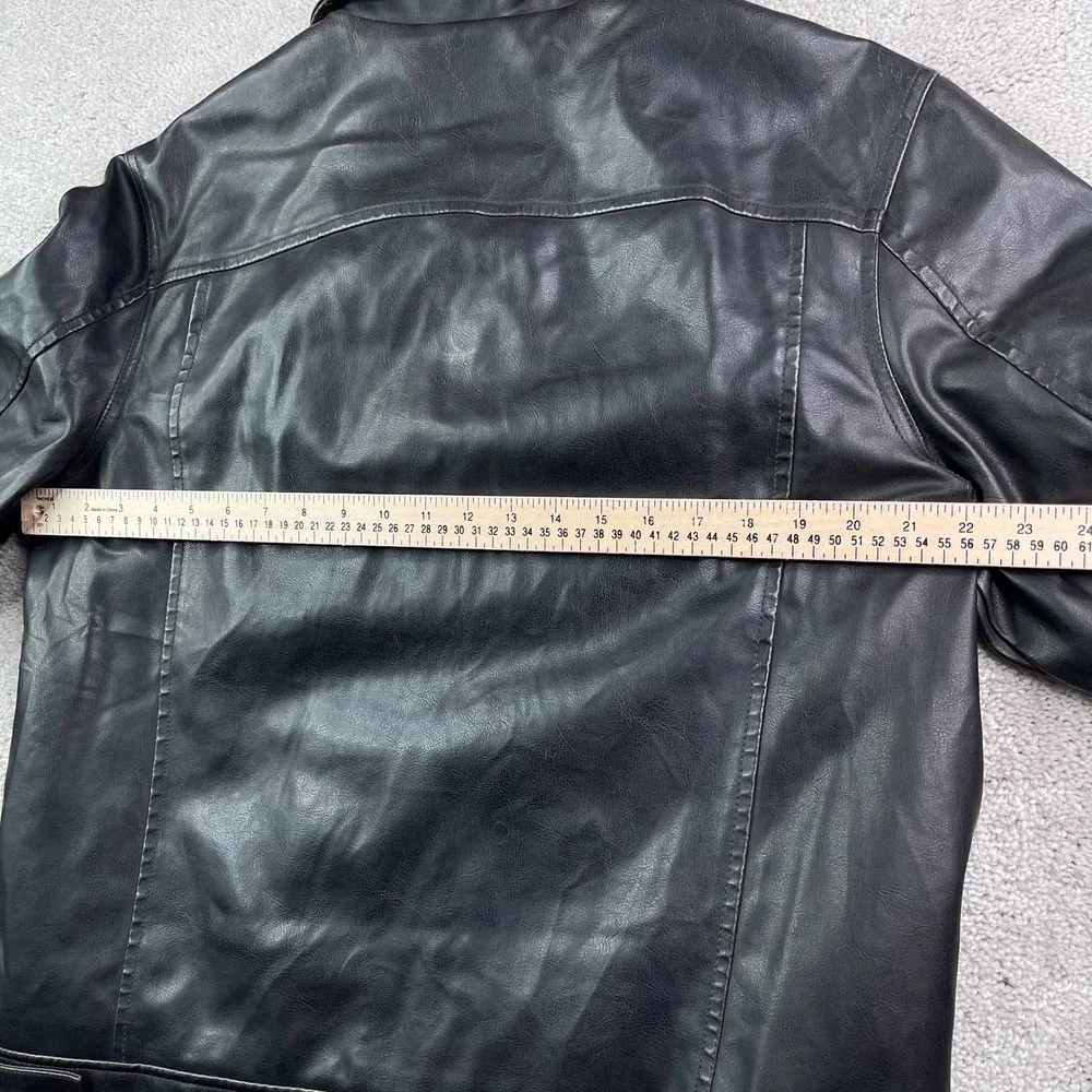Levis Jacket Mens Large Brown Faux Leather Hooded Moto Biker‎ Quilted Lined Coat